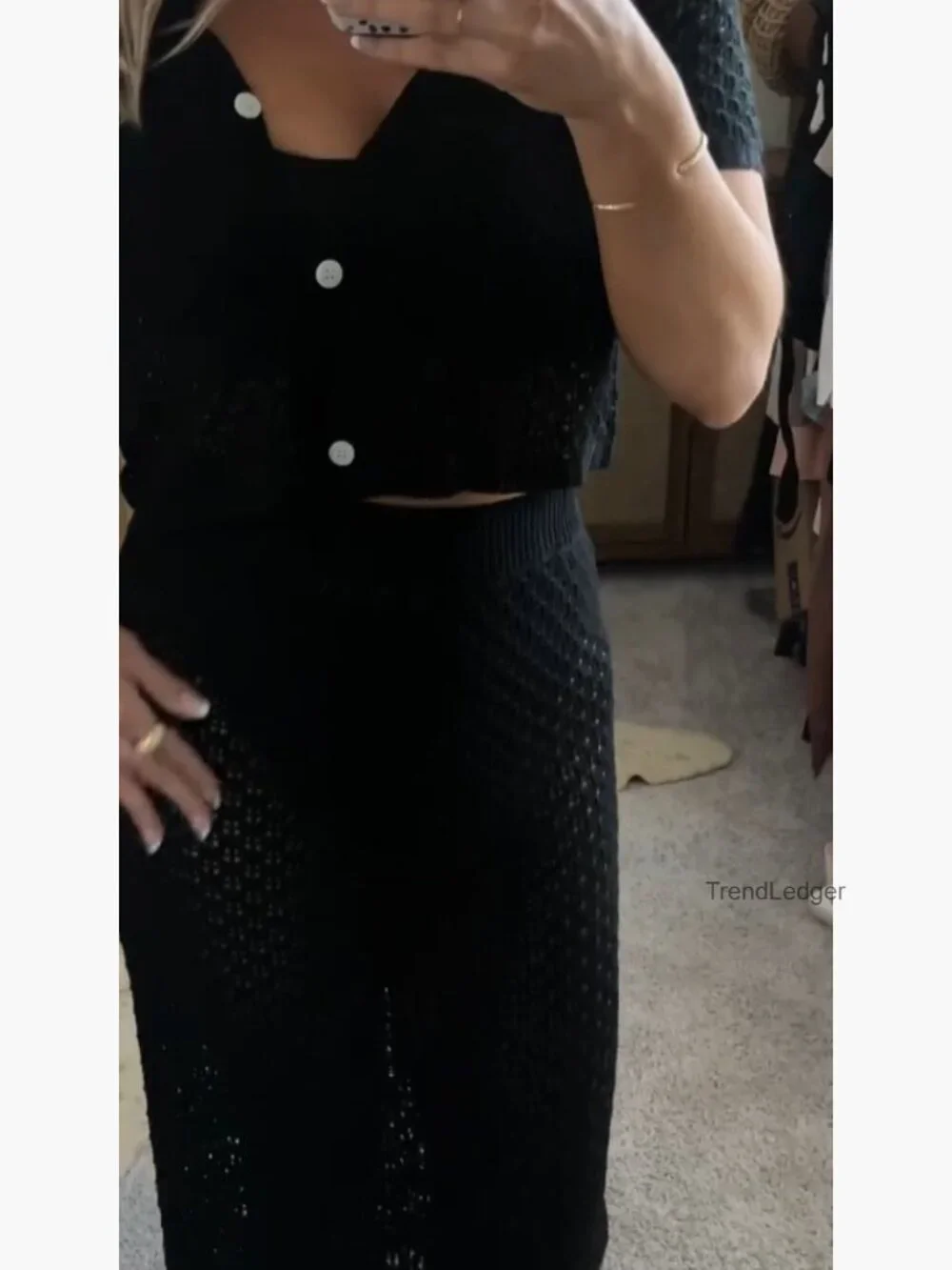 Crochet Knit Crop Top & Bodycon Long Skirt 2 Piece Cover Up Set - Picture 6 of 7
